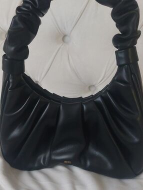 JW PEI Black Ruched Vegan Leather Hobo Shoulder Bag